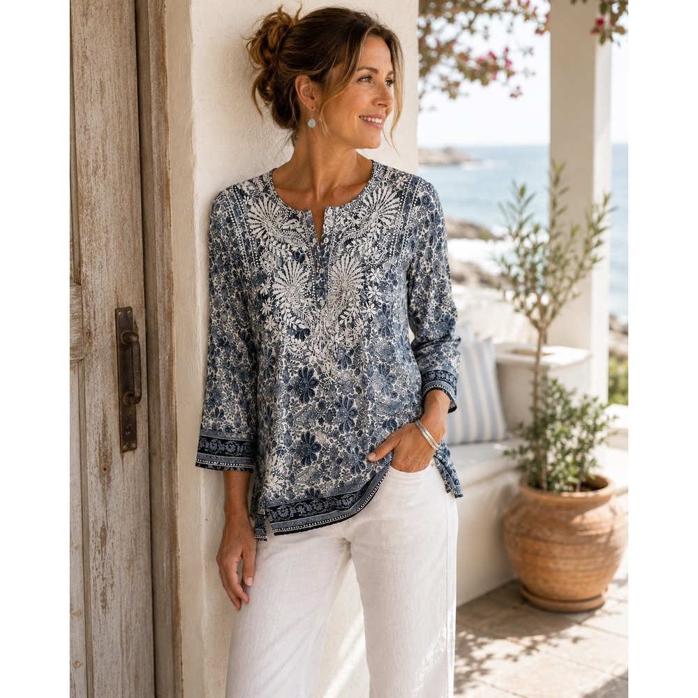 Boho Luxe Floral  Silk Tunic Embroidered Artisan Top S Relaxed Fit Art to Wear